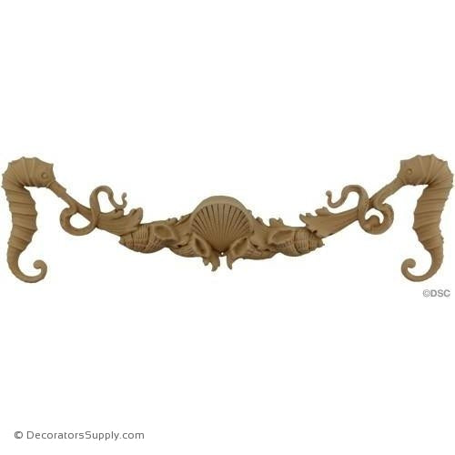 Swag - Sea Horse & Shell - 4 1/2H X 15 1/4W - 1/2Relief-applique-onlay-for-furniture-woodwork-Decorators Supply