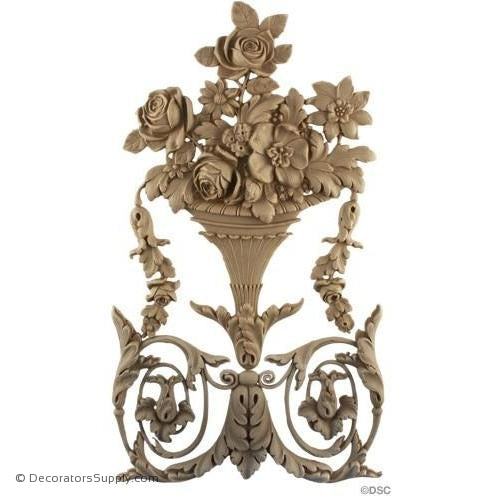 Rose Basket Applique for Wood-Louis XVI 14H X 8W - 5/8Relief-vertical-design-woodwork-furniture-Decorators Supply