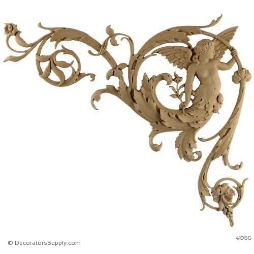 Spandrel Right Winged Angel-Ital. R 13H X 14 3/8W - 5/8 Rel-appliques-for-woodwork-furniture-Decorators Supply