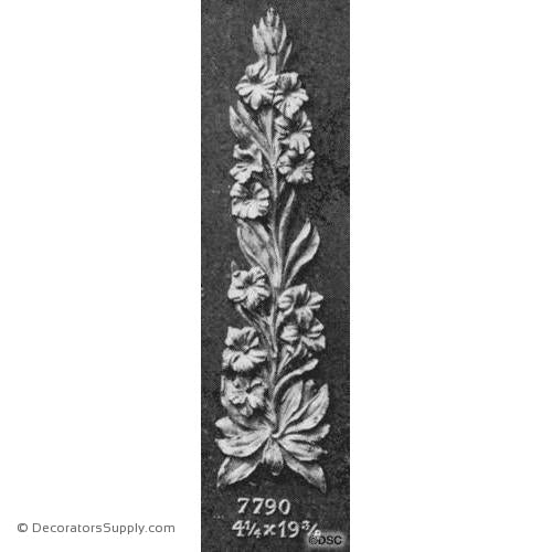 Floral - Modern 19 3/8H X 4 1/4W - 3/8Relief-appliques-for-woodwork-furniture-Decorators Supply