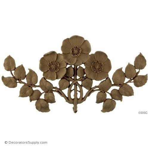 Poppy Flower - Art Nouveau 6 1/2H X 11 1/2W - 1/2Relief-ornaments-for-furniture-woodwork-Decorators Supply