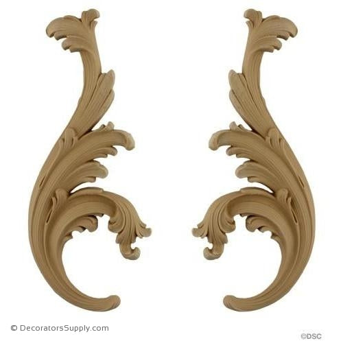 Leafy Scrolls - Rococo - Louis XV Pr. 9H X 4W - 3/8Relief-ornaments-for-furniture-wooodwork-Decorators Supply