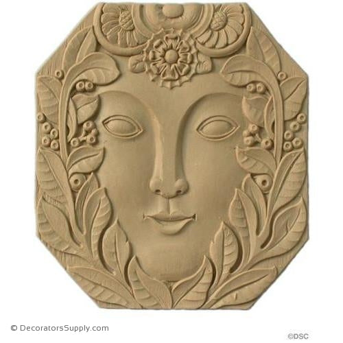 Art Deco-Rosette w/Face - Oval- 7H X 6 5/8W - 3/16Relief-appliques-for-woodwork-furniture-Decorators Supply