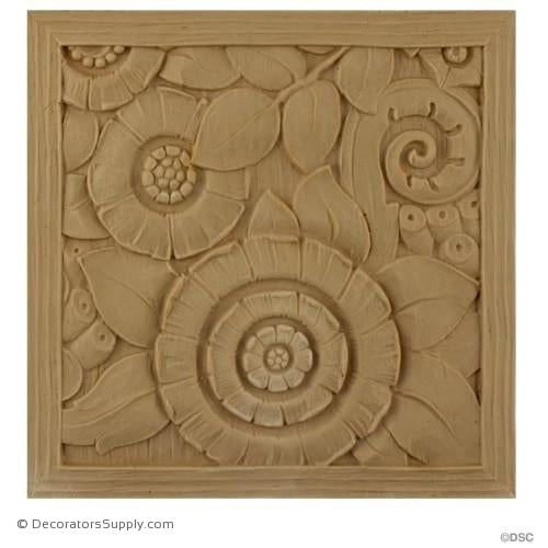 Art Deco-Rosette - Square- 6H X 6W - 3/16Relief-appliques-for-woodwork-furniture-Decorators Supply