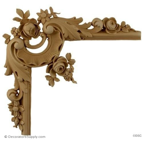 Wall Panel Design - Rococo Rose Corner Ornament - 9H X 9W-ornate-french-Decorators Supply