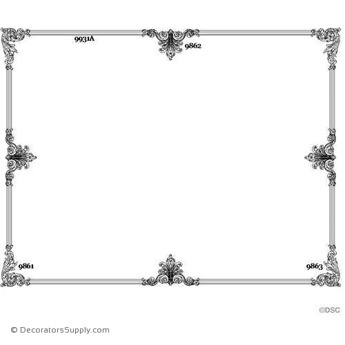 Louis XV 10' x 8' 4-P9862 2-P9861 2-P9863 28'-9931A-Hand-cast-ceiling-ornaments-Decorators Supply