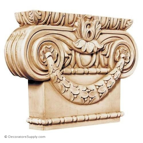 Ionic Style Hand-Carved Wood Pilaster Capital - (Lindenwood)