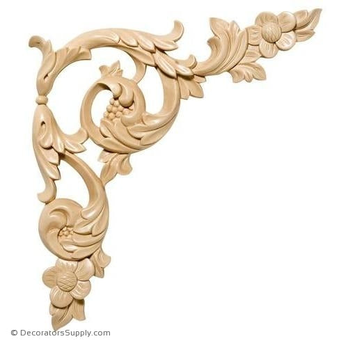 Pair [Left & Right] of Floral Acanthus Wood Scroll Appliques - (Cherry & Maple)