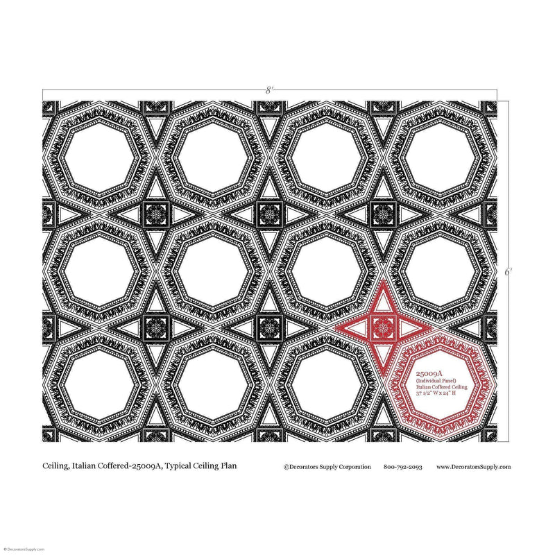 Italian Coffered Smooth Octagon Ornamented Tail 1-3/4" Relief  Covers 4 SF