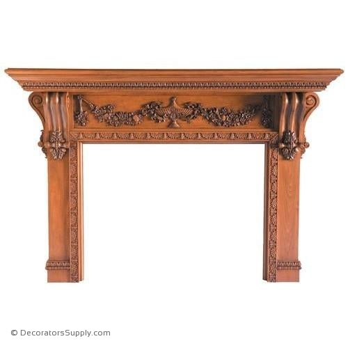 Lindenwood Carved Mantel-87"OA Width, Opening - 52"W x 40"H