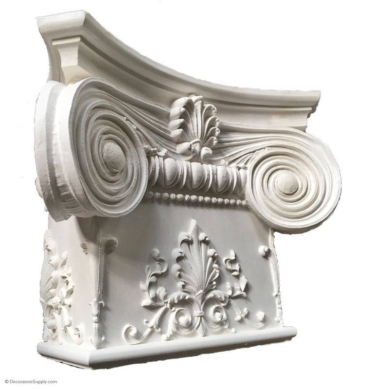 Plaster Pilaster Capital [Half Square] - Modern Ionic Empire with Necking - 10 Sizes